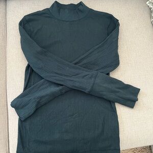 Free People Teal Ribbed Turtleneck Top